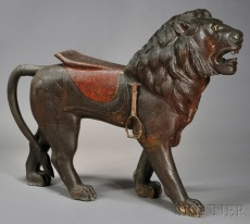 Polychrome carved lion carousel figure, sold for almost $18,960.