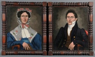Pair of Erastus Salisbury Field portraits, sold for $65,175.